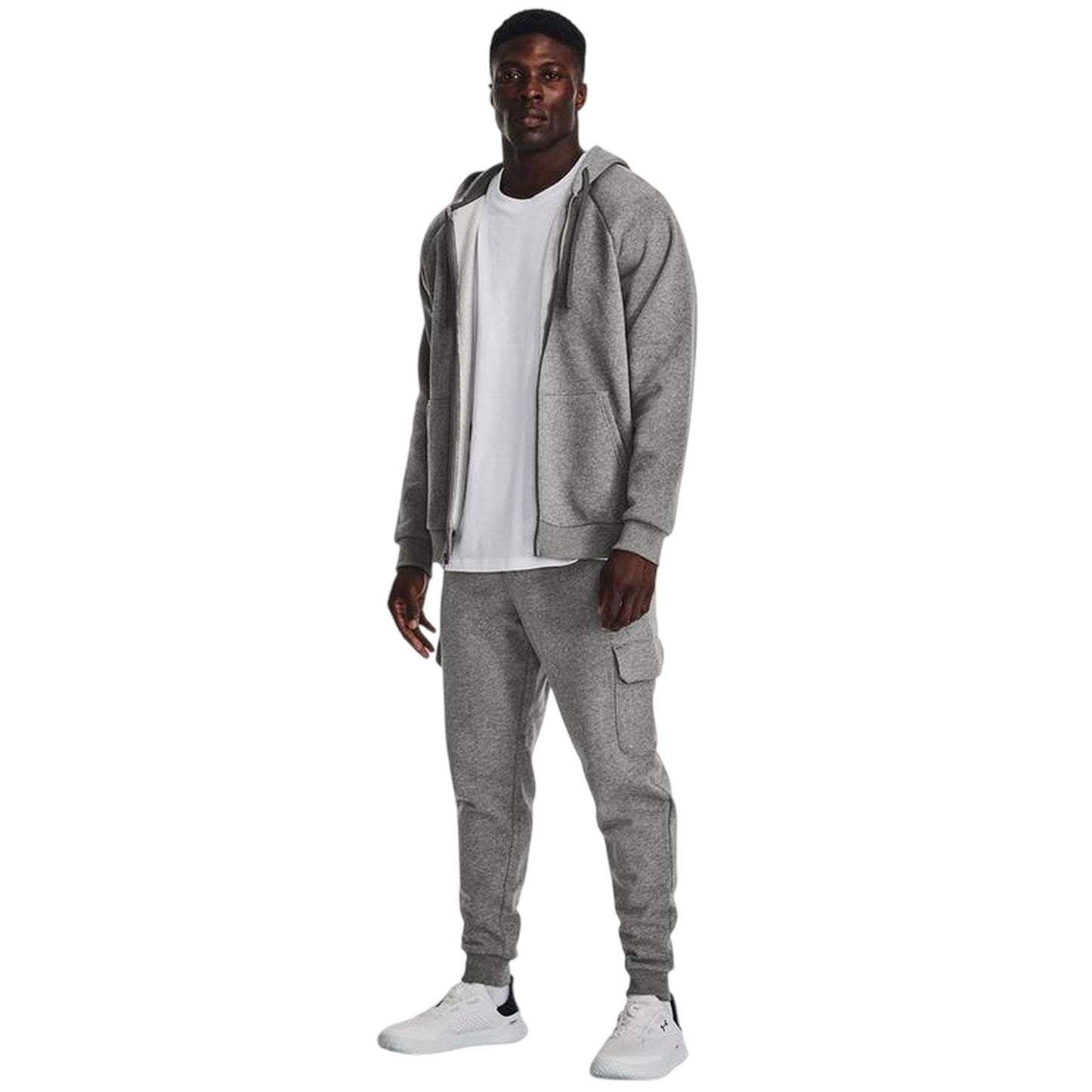 Grey-Black - Pack Shot - Under Armour Mens Rival Fleece Cargo Pocket Joggers