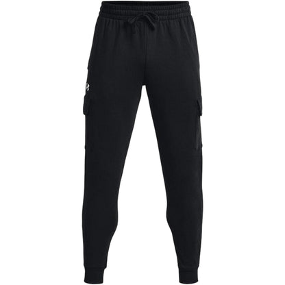 Black-White - Front - Under Armour Mens Rival Fleece Cargo Pocket Joggers