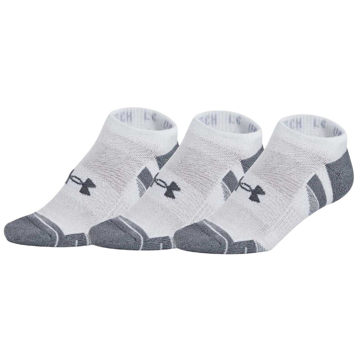 White-Grey - Front - Under Armour Unisex Adult Performance No-Show Socks (Pack of 3)