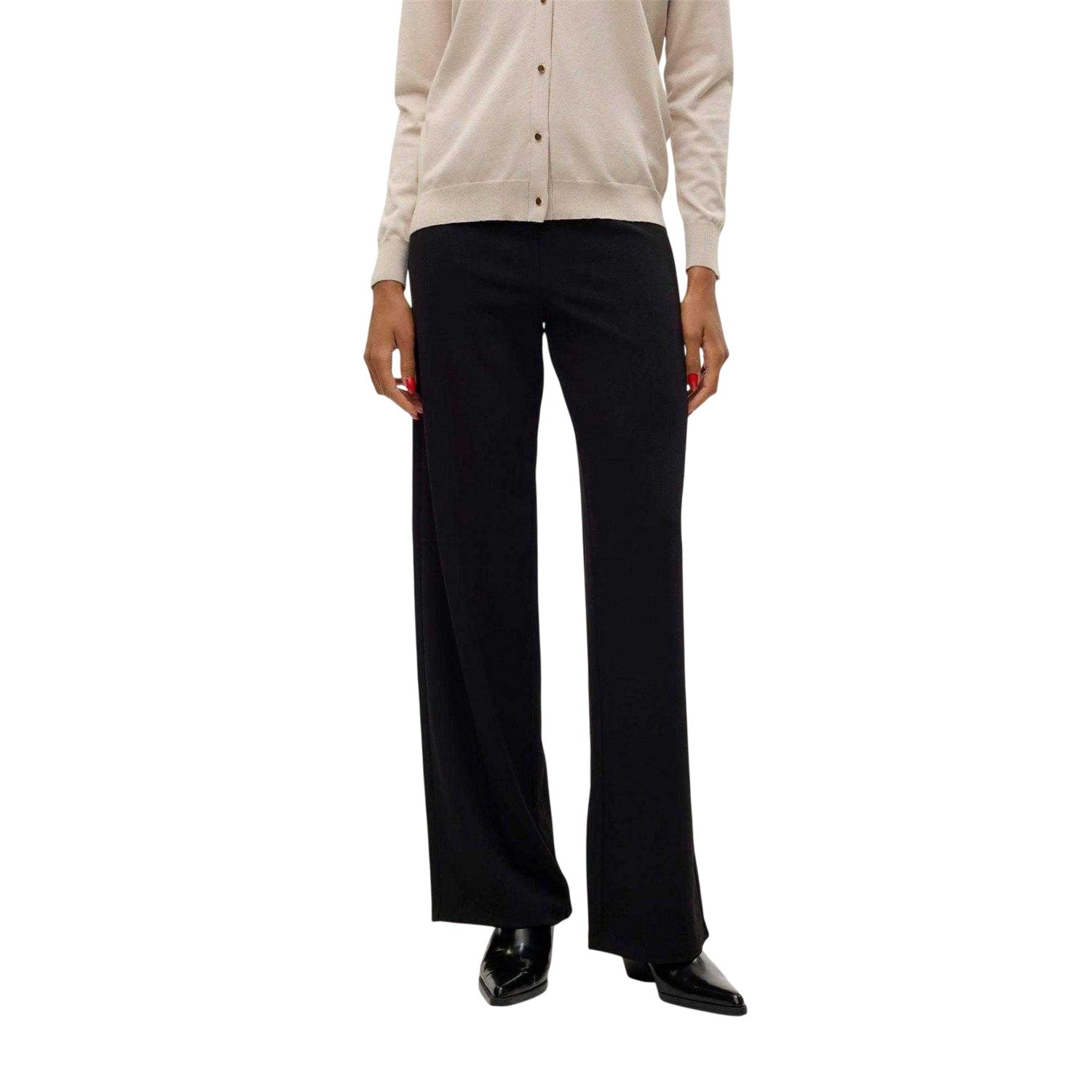 Black - Side - Vero Moda Womens-Ladies Berlin Plain Relaxed Fit Trousers