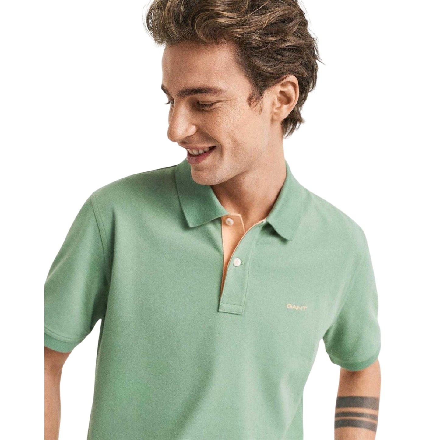 Green - Side - Gant Mens Pique Short-Sleeved Polo Shirt