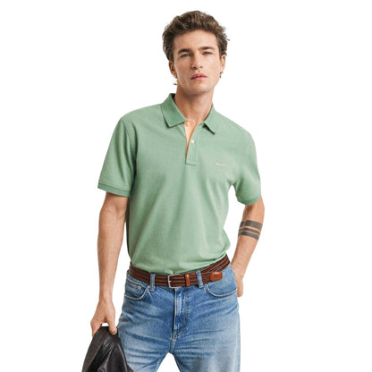 Green - Front - Gant Mens Pique Short-Sleeved Polo Shirt