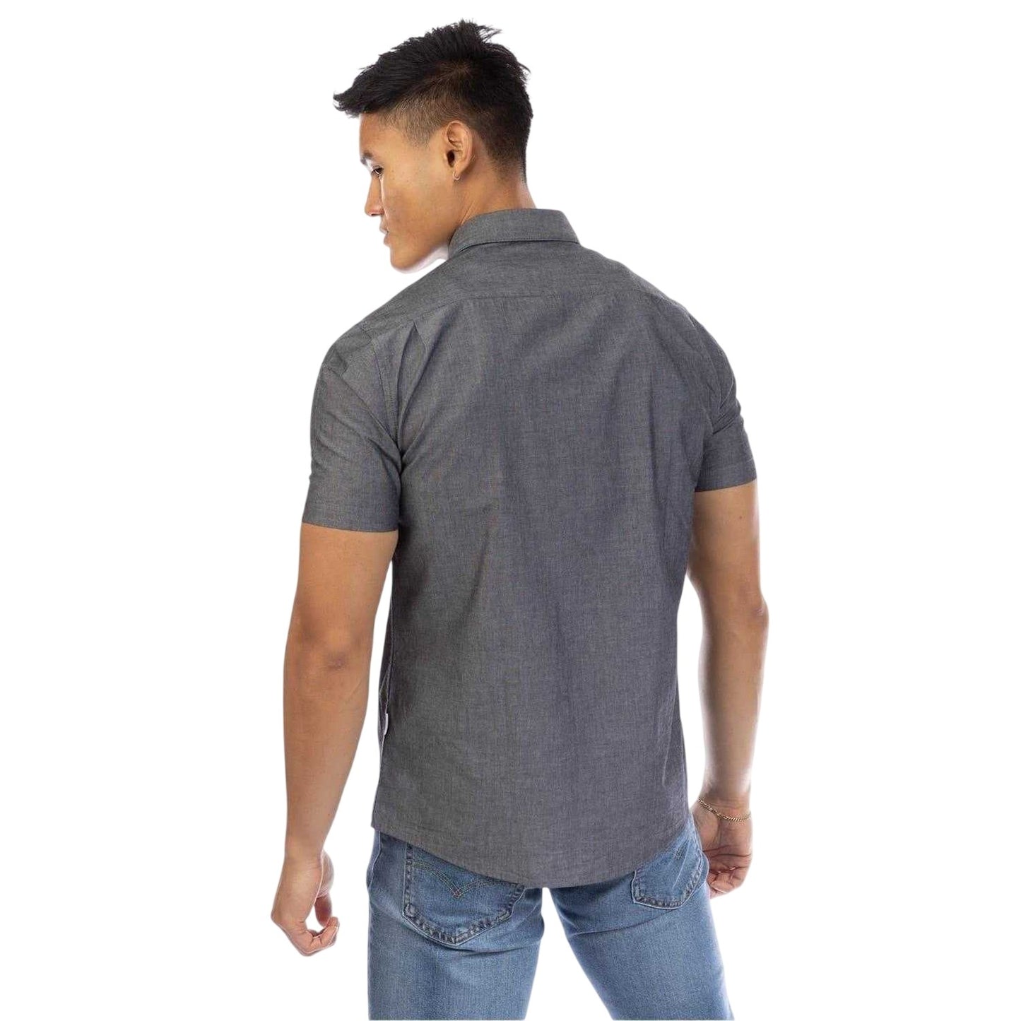 Charcoal - Back - Peter Werth Mens Collared Regular Short-Sleeved Shirt