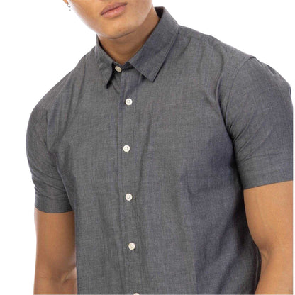Charcoal - Side - Peter Werth Mens Collared Regular Short-Sleeved Shirt