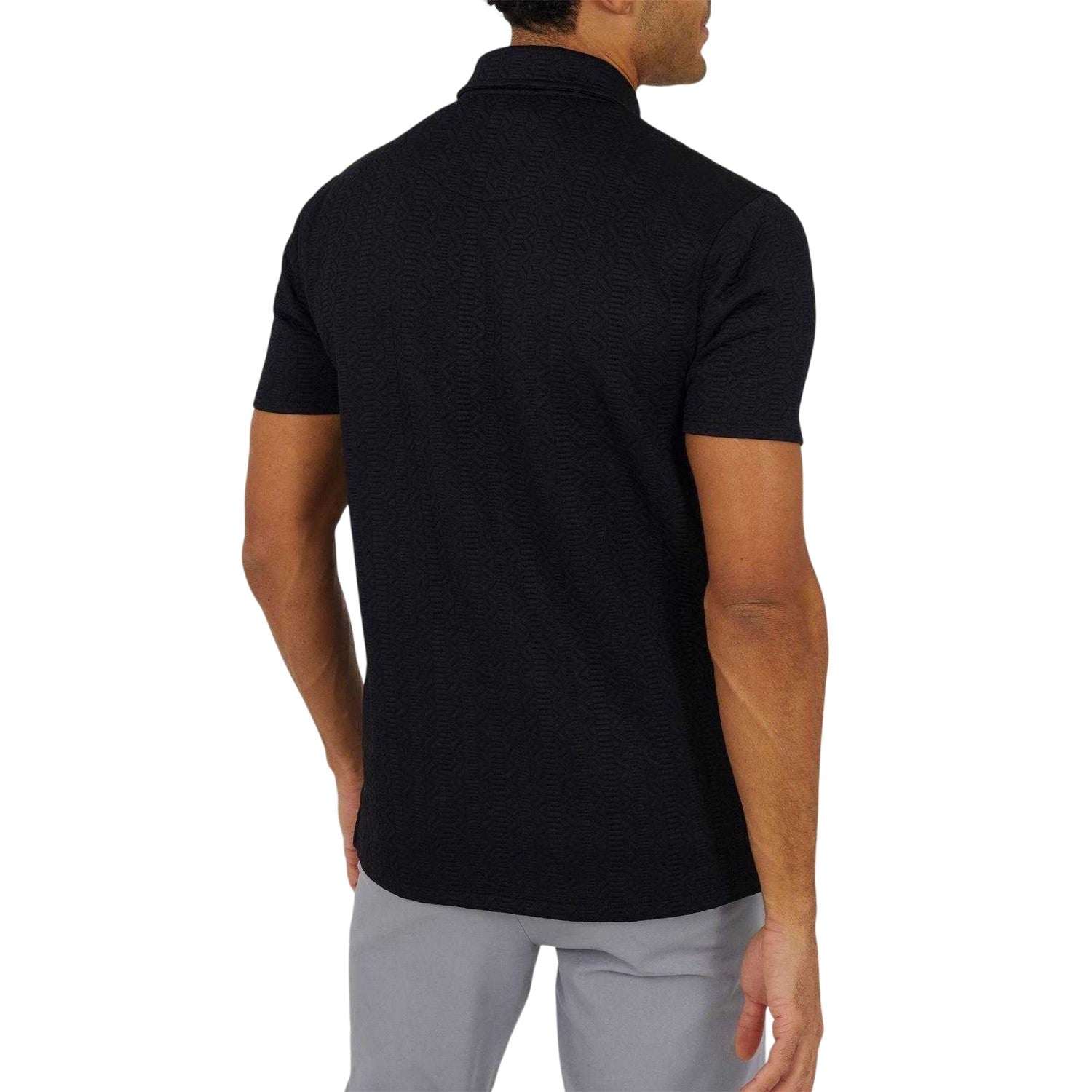 Jet Black - Back - Brave Soul Mens Textured Short-Sleeved Polo Shirt
