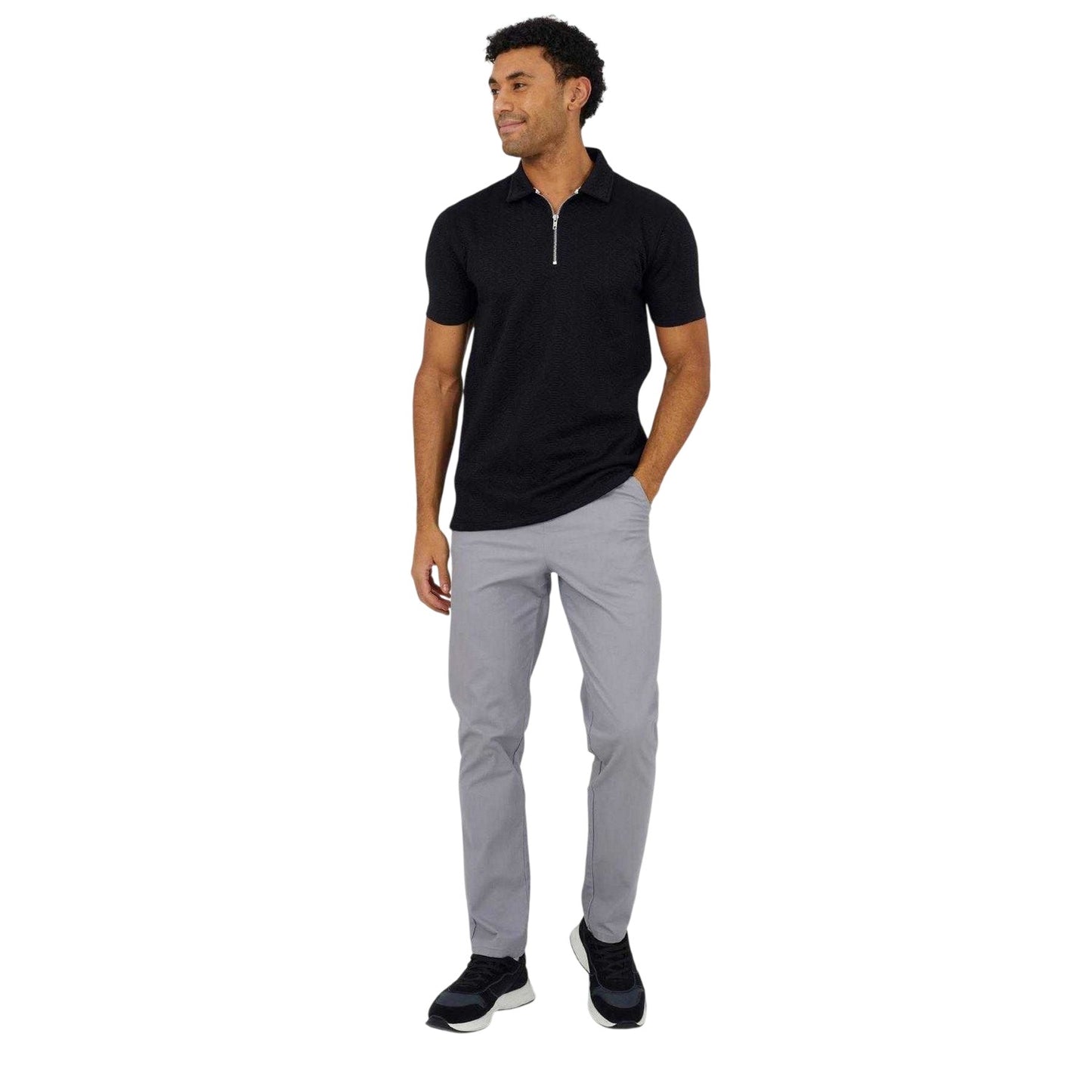 Jet Black - Side - Brave Soul Mens Textured Short-Sleeved Polo Shirt