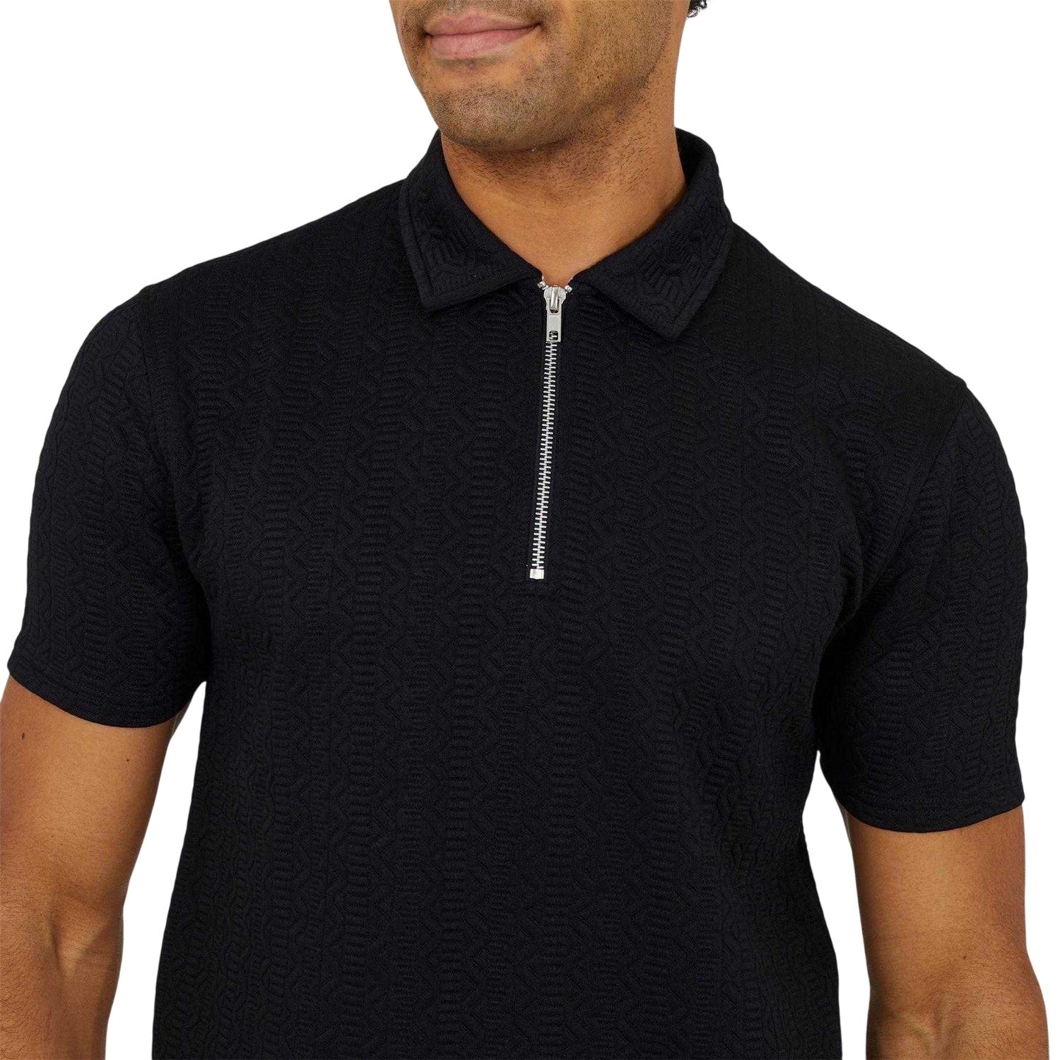 Jet Black - Lifestyle - Brave Soul Mens Textured Short-Sleeved Polo Shirt