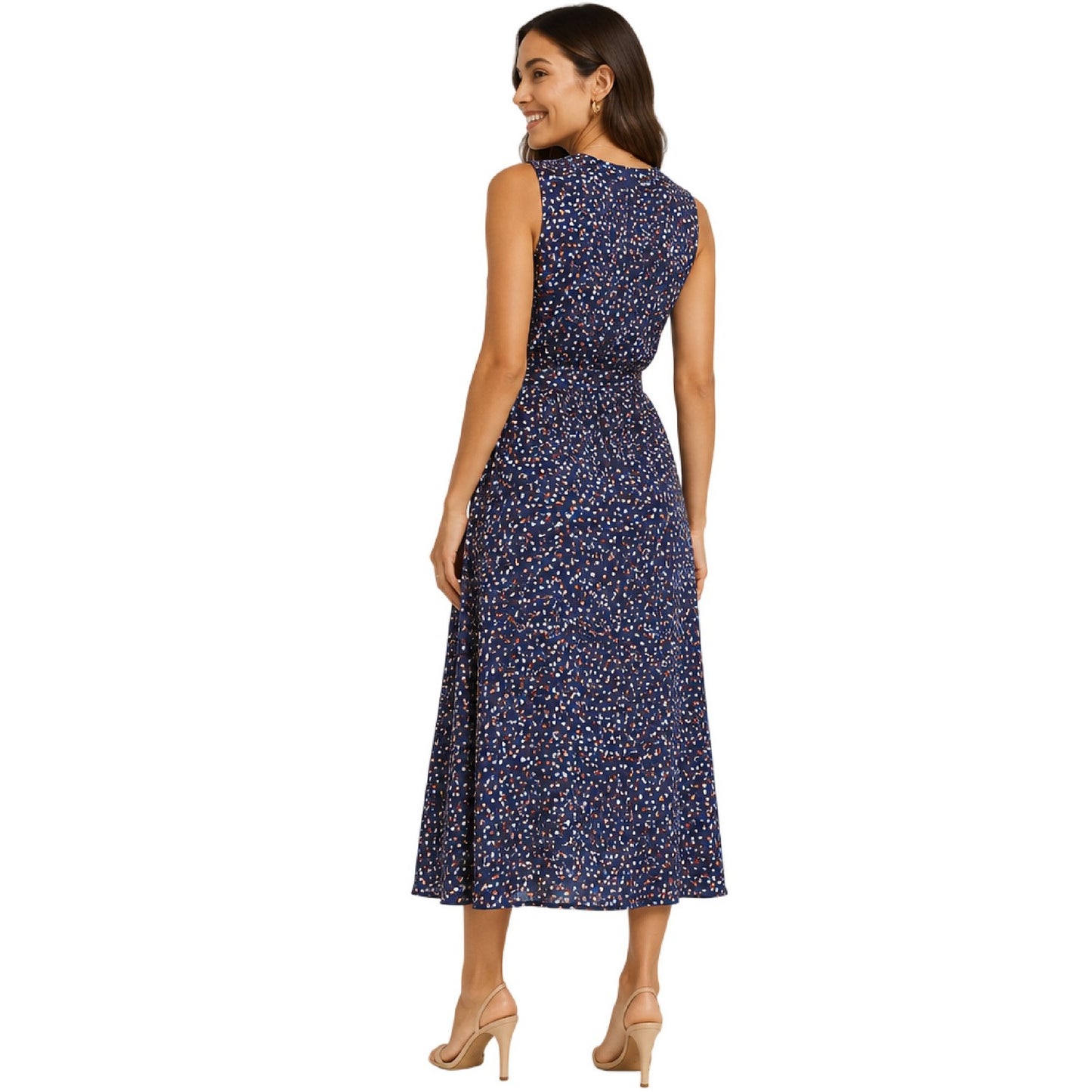 Navy - Back - Mela London Womens-Ladies Spotted V Neck Sleeveless Wrap Dress