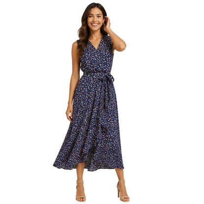 Navy - Lifestyle - Mela London Womens-Ladies Spotted V Neck Sleeveless Wrap Dress