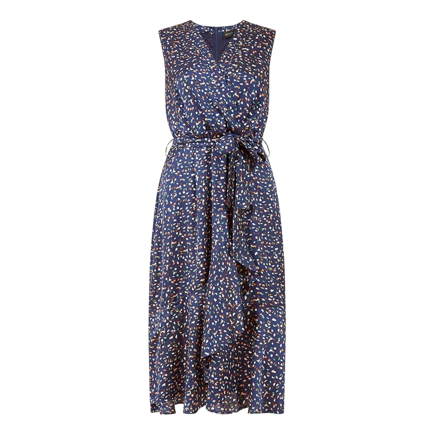 Navy - Front - Mela London Womens-Ladies Spotted V Neck Sleeveless Wrap Dress