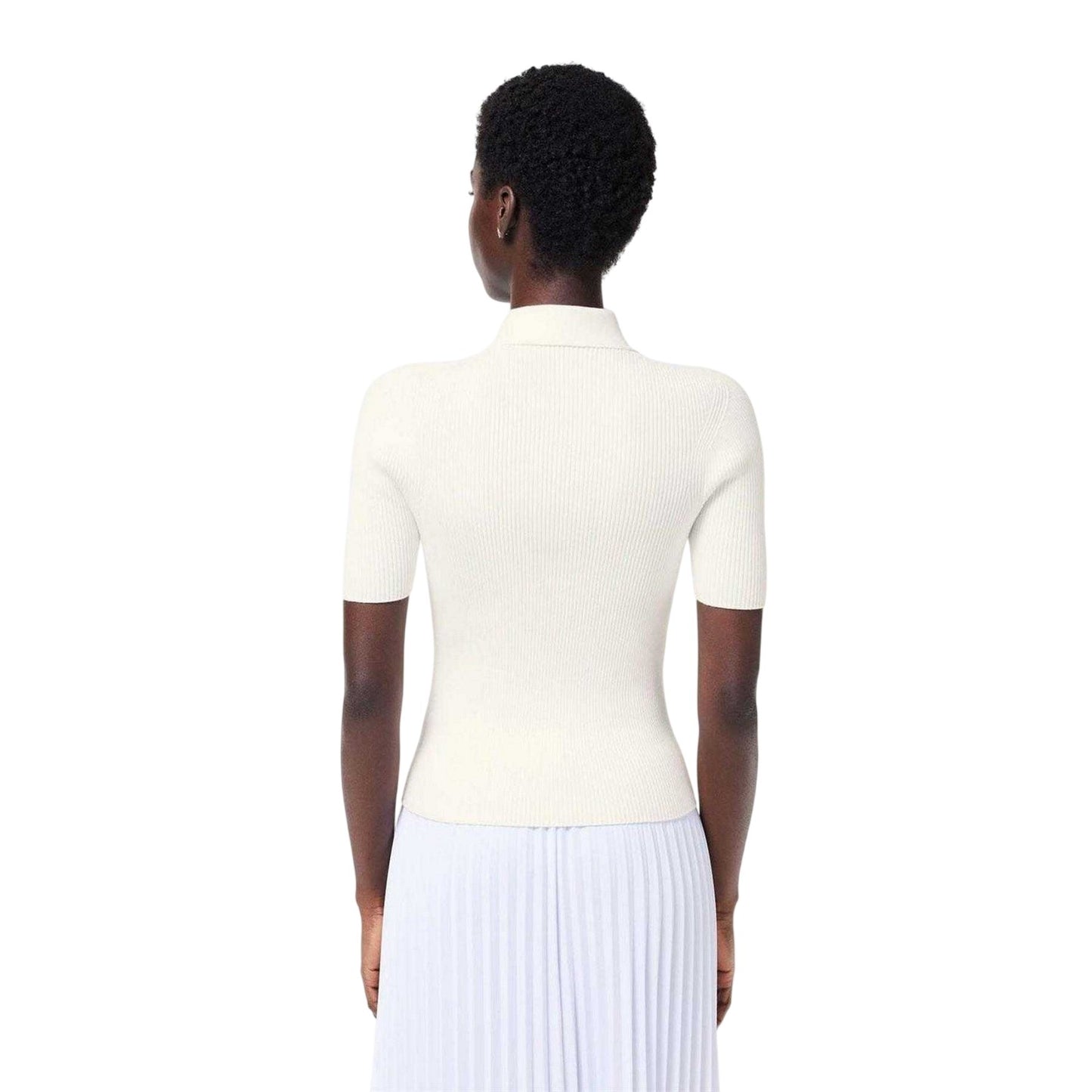 White - Back - Lacoste Womens-Ladies Knitted Ribbed Polo Shirt