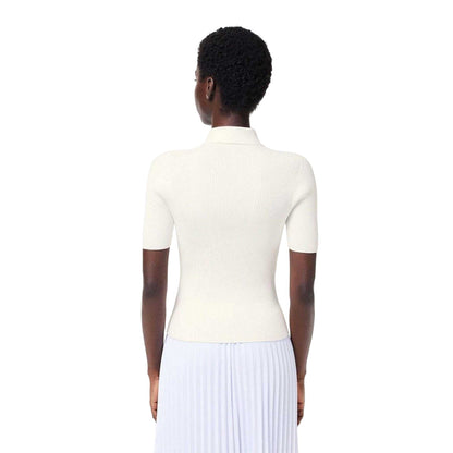 White - Back - Lacoste Womens-Ladies Knitted Ribbed Polo Shirt