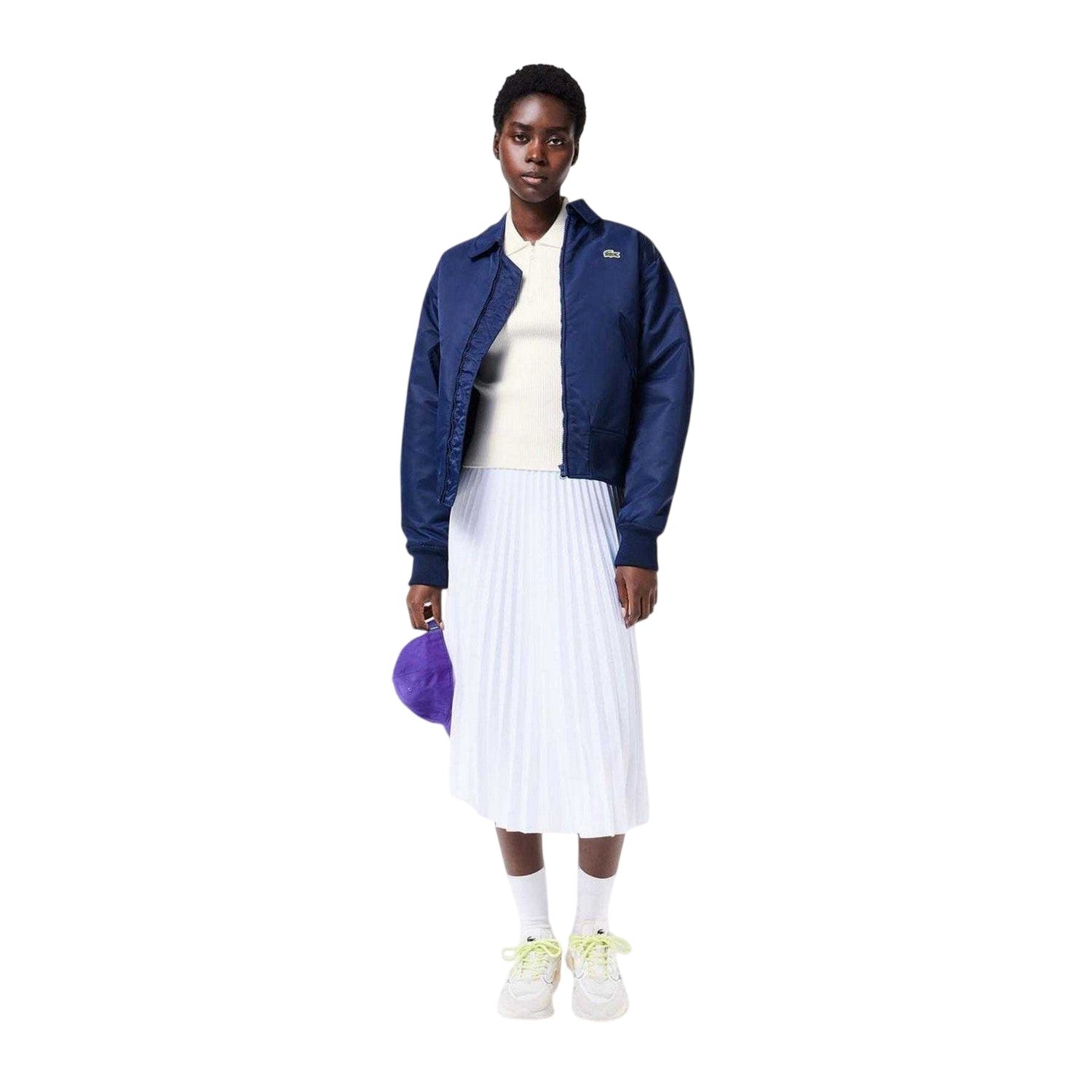 White - Side - Lacoste Womens-Ladies Knitted Ribbed Polo Shirt