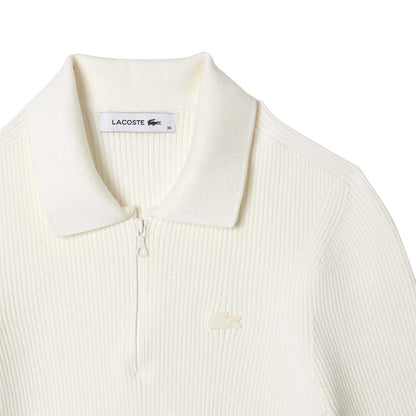 White - Lifestyle - Lacoste Womens-Ladies Knitted Ribbed Polo Shirt