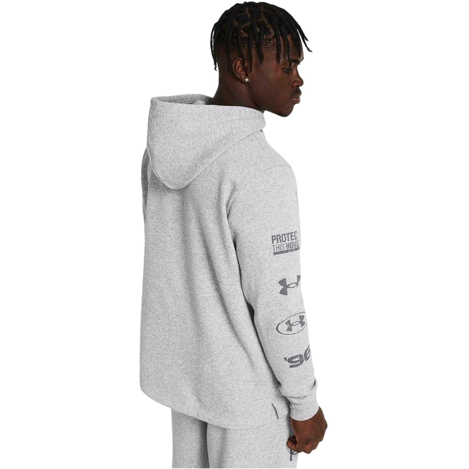 Frost Gray - Side - Under Armour Mens Essential Sleeve Print Hoodie