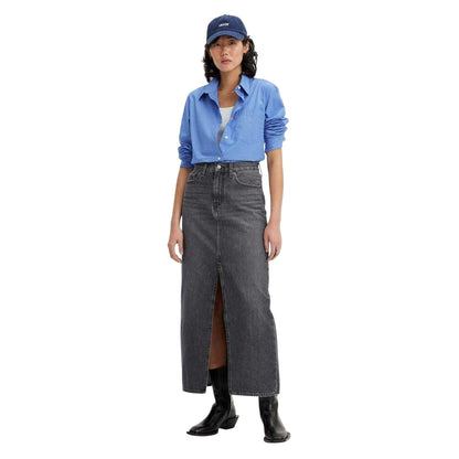 Black - Side - Levis Womens-Ladies Denim High Waist Maxi Skirt