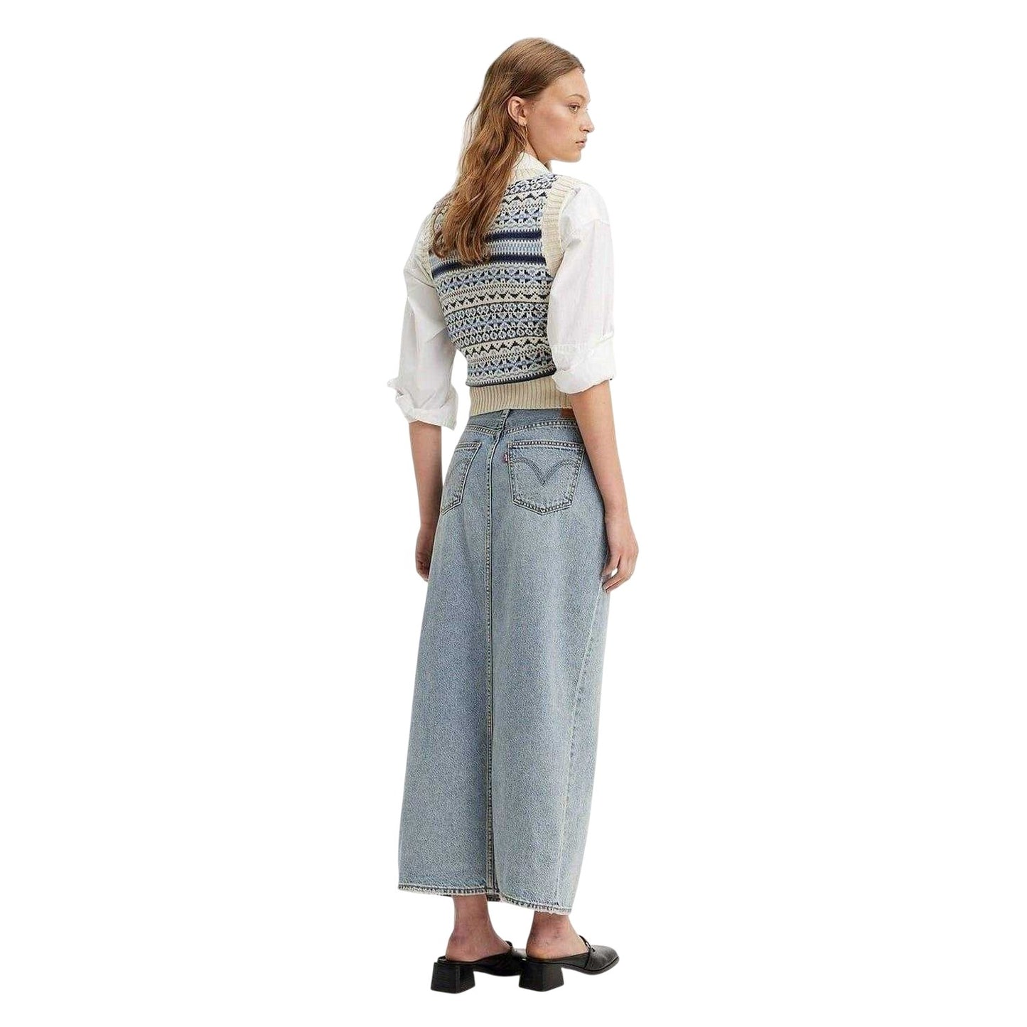 Blue - Back - Levis Womens-Ladies Denim High Waist Maxi Skirt