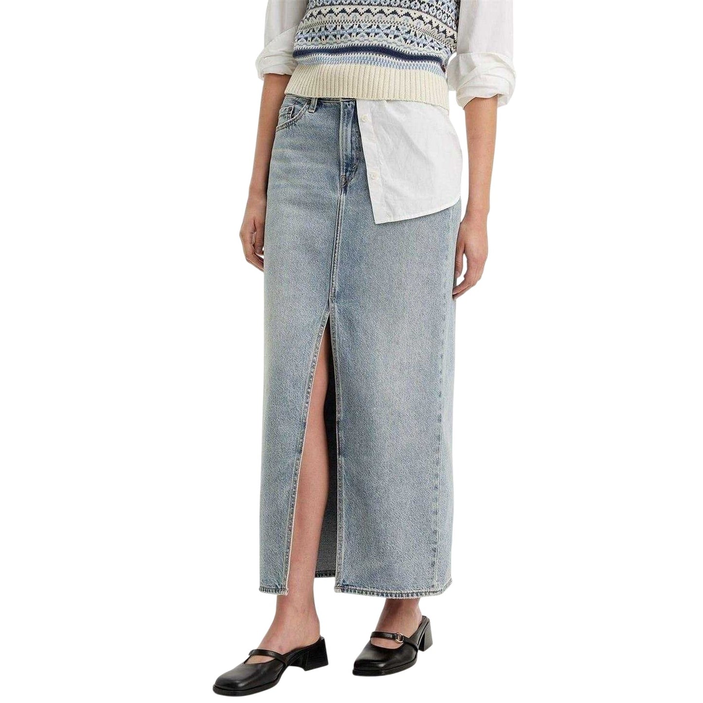 Blue - Side - Levis Womens-Ladies Denim High Waist Maxi Skirt
