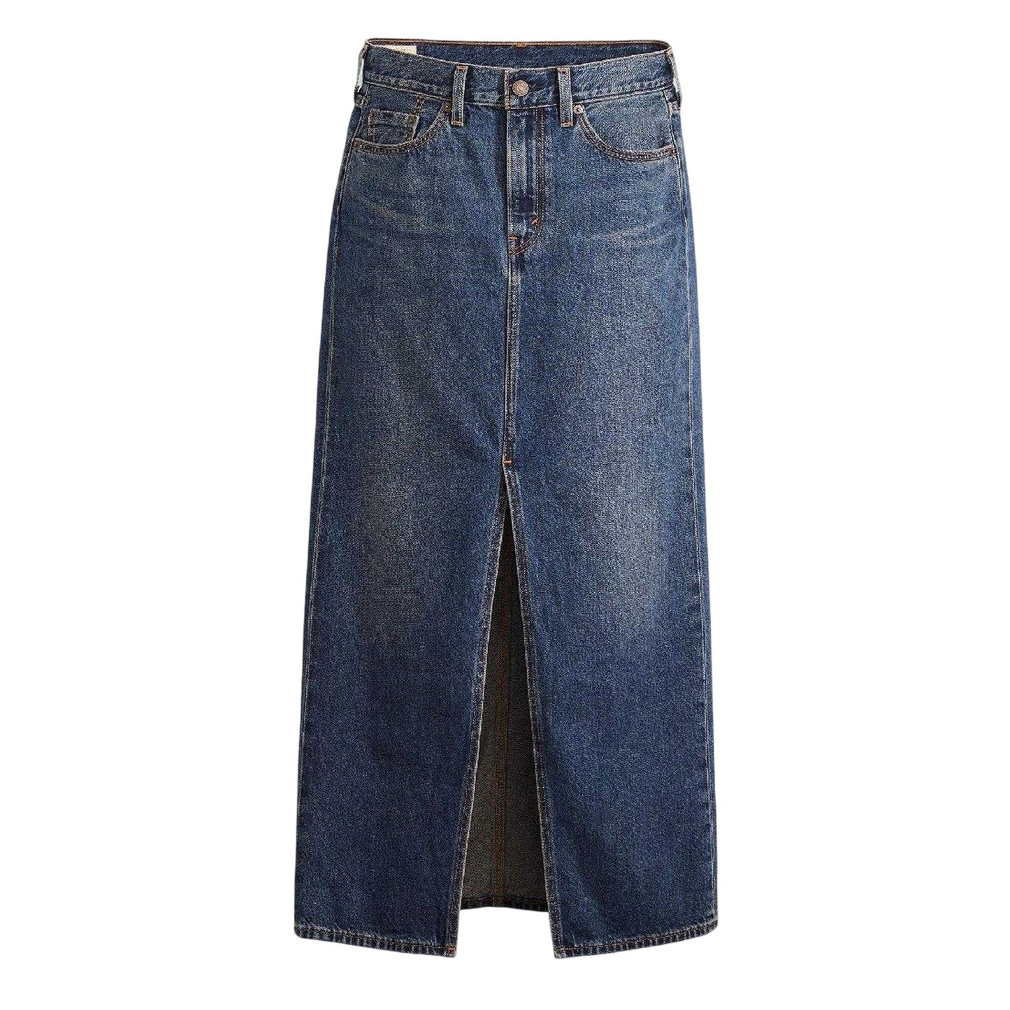 Dark Blue - Front - Levis Womens-Ladies Denim High Waist Maxi Skirt
