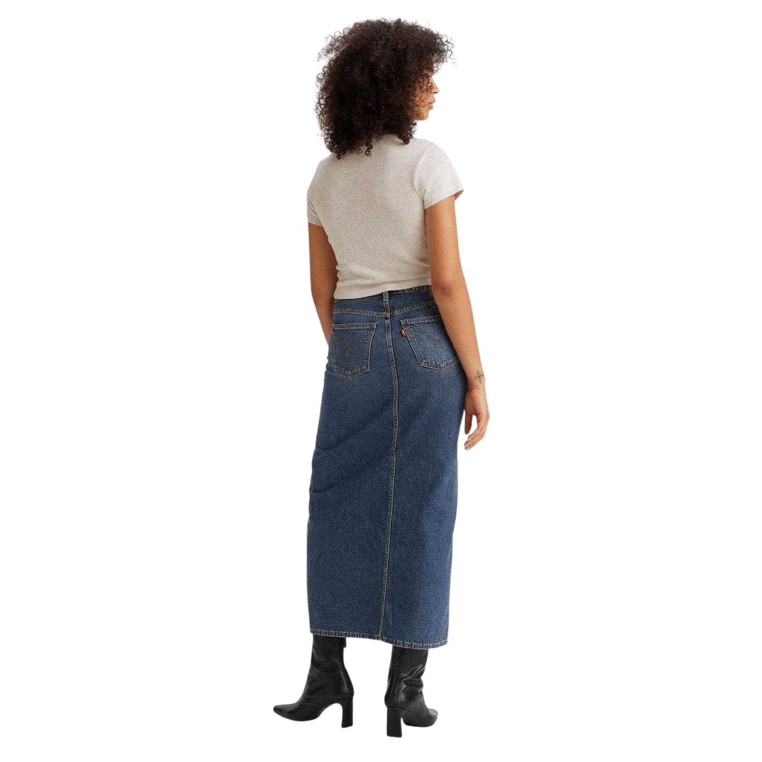 Dark Blue - Back - Levis Womens-Ladies Denim High Waist Maxi Skirt