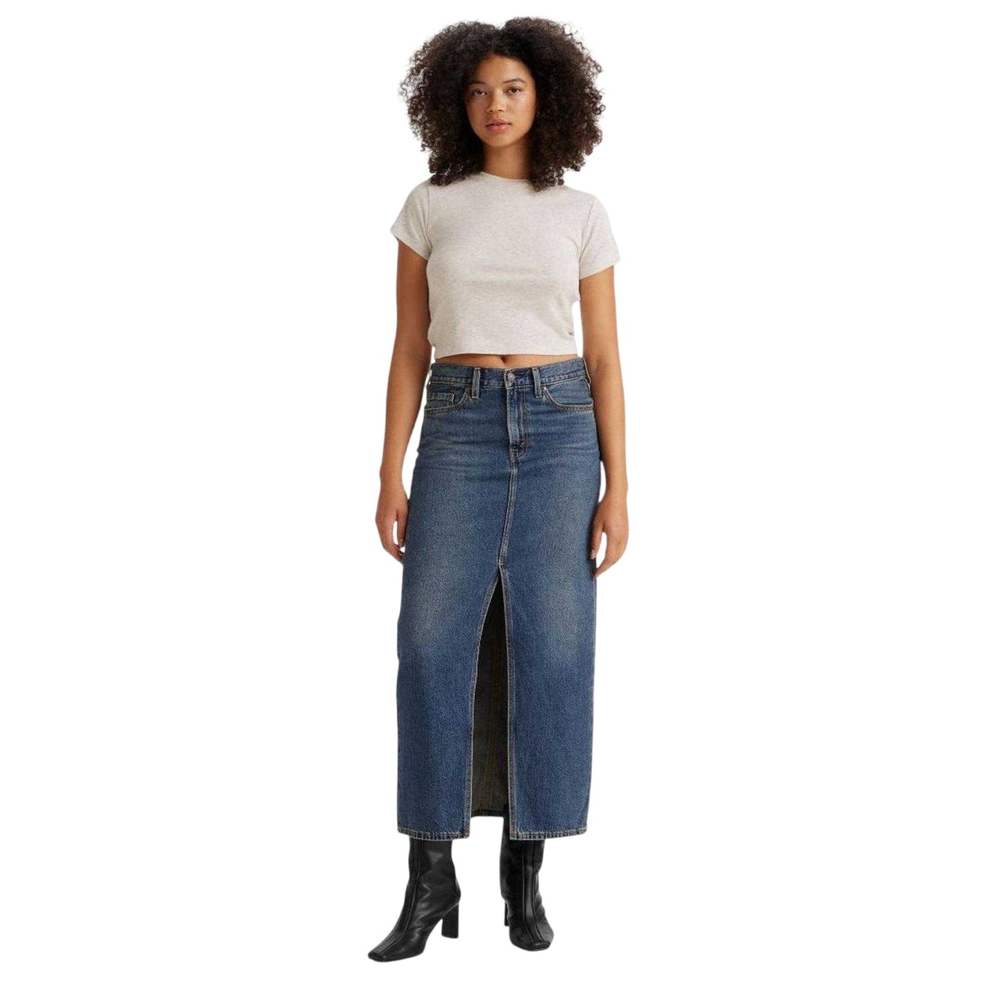 Dark Blue - Side - Levis Womens-Ladies Denim High Waist Maxi Skirt
