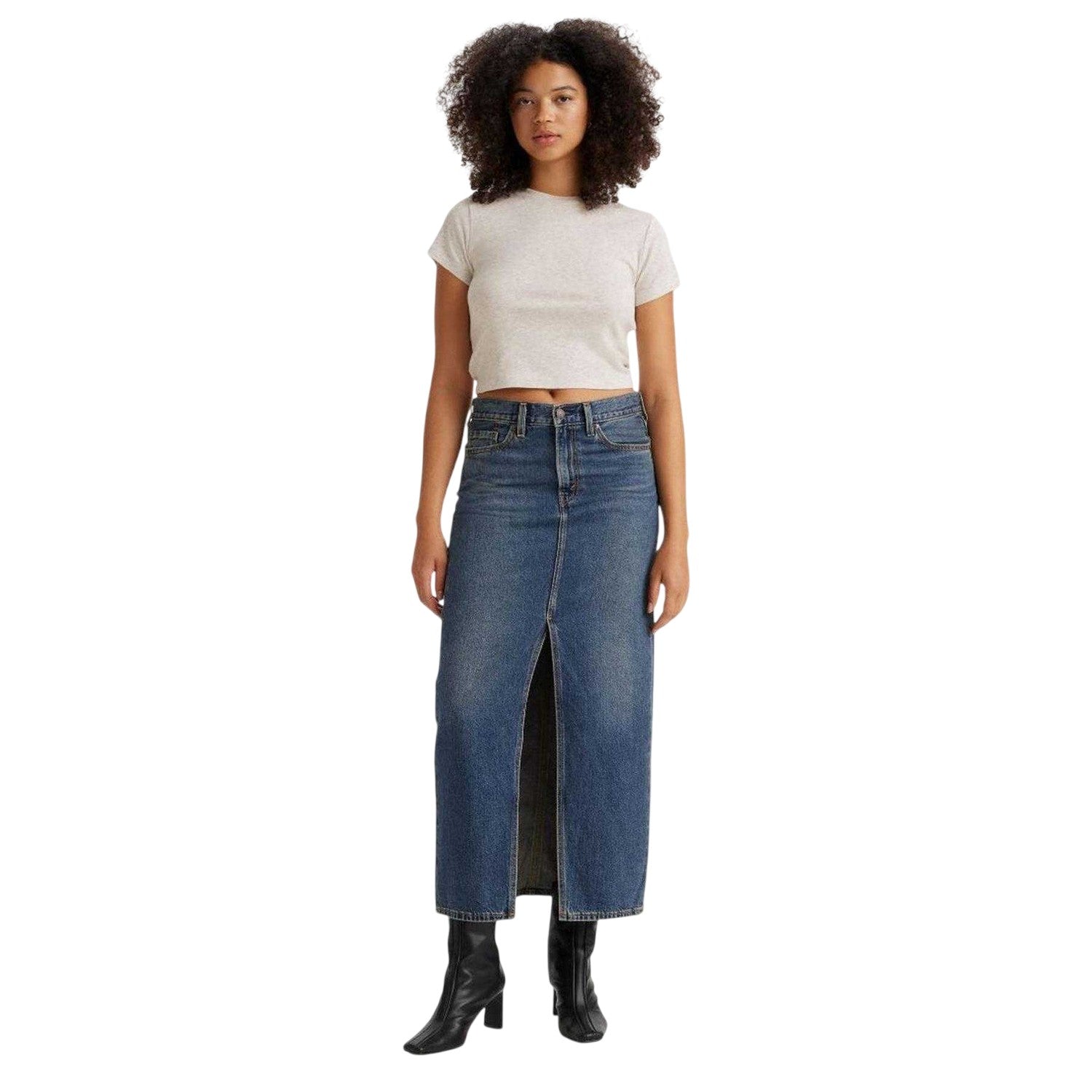 Dark Blue - Side - Levis Womens-Ladies Denim High Waist Maxi Skirt