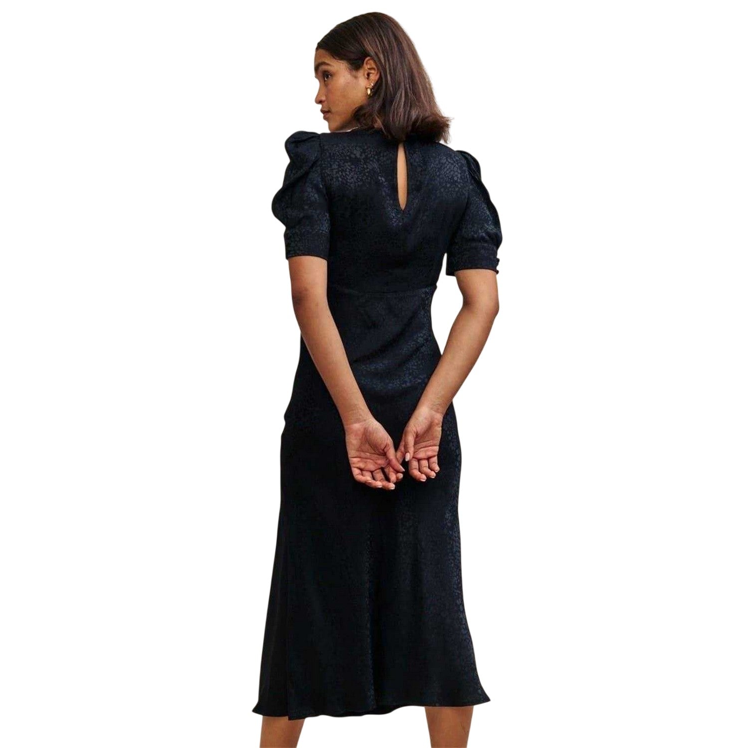 Black - Back - Nobody's Child Womens-Ladies Moira Crew Neck Puff Sleeve Midi Dress