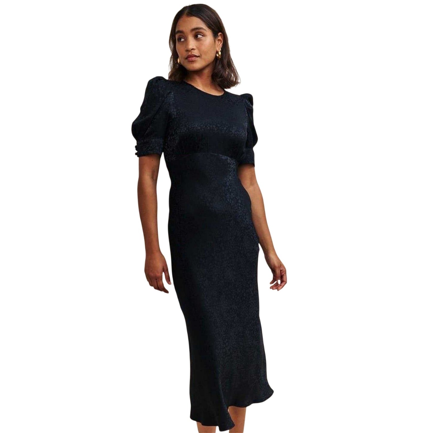 Black - Side - Nobody's Child Womens-Ladies Moira Crew Neck Puff Sleeve Midi Dress