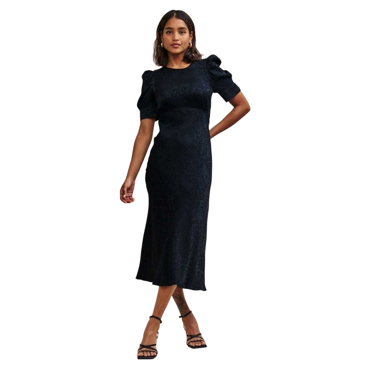 Black - Front - Nobody's Child Womens-Ladies Moira Crew Neck Puff Sleeve Midi Dress