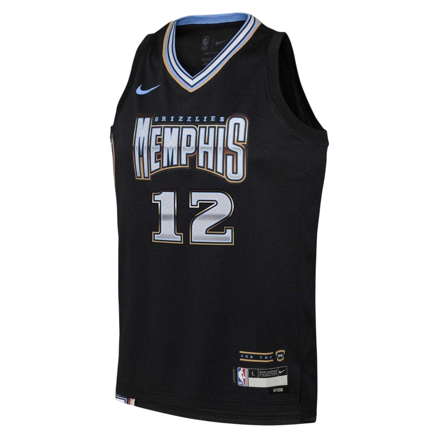 Black - Side - Nike Childrens-Kids Morant Memphis Grizzlies Basketball Jersey