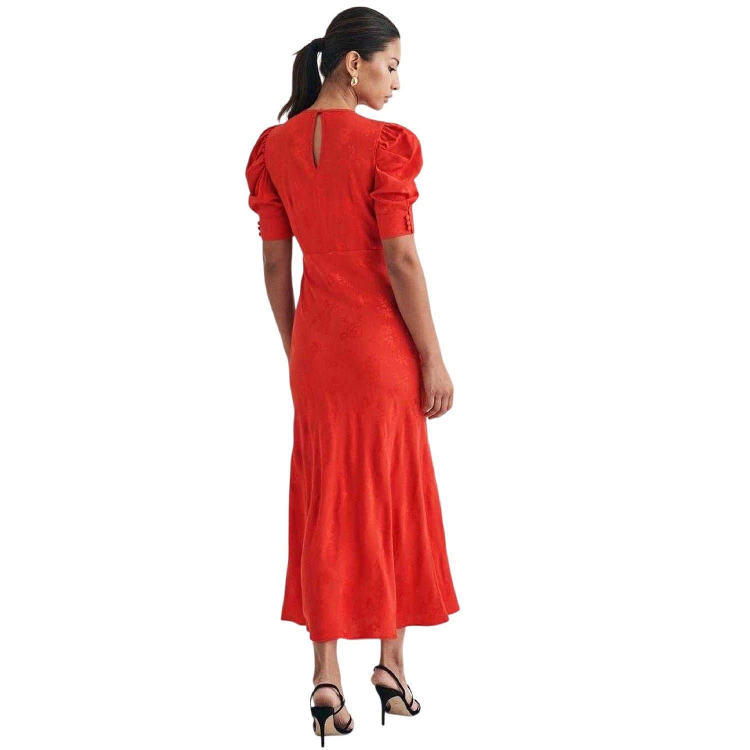 Red - Back - Nobody's Child Womens-Ladies Moira Floral Crew Neck Puff Sleeve Midi Dress