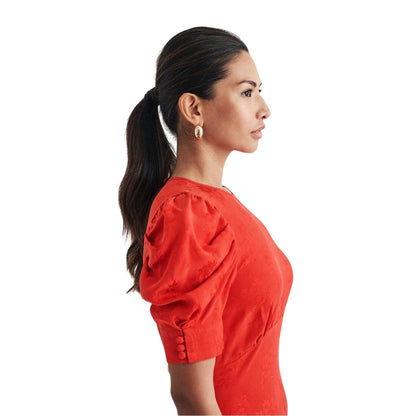 Red - Side - Nobody's Child Womens-Ladies Moira Floral Crew Neck Puff Sleeve Midi Dress