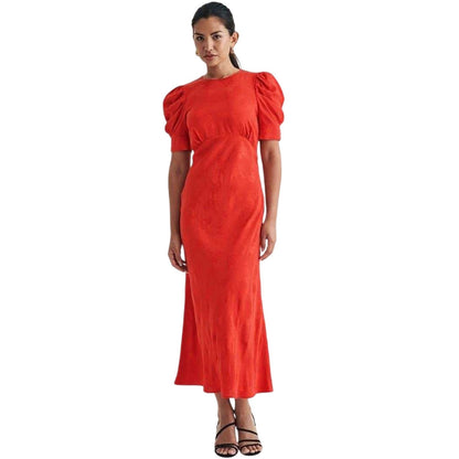 Red - Front - Nobody's Child Womens-Ladies Moira Floral Crew Neck Puff Sleeve Midi Dress