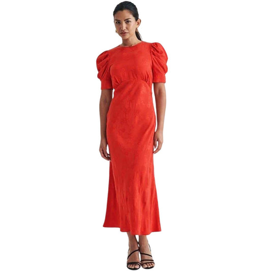 Red - Front - Nobody's Child Womens-Ladies Moira Floral Crew Neck Puff Sleeve Midi Dress
