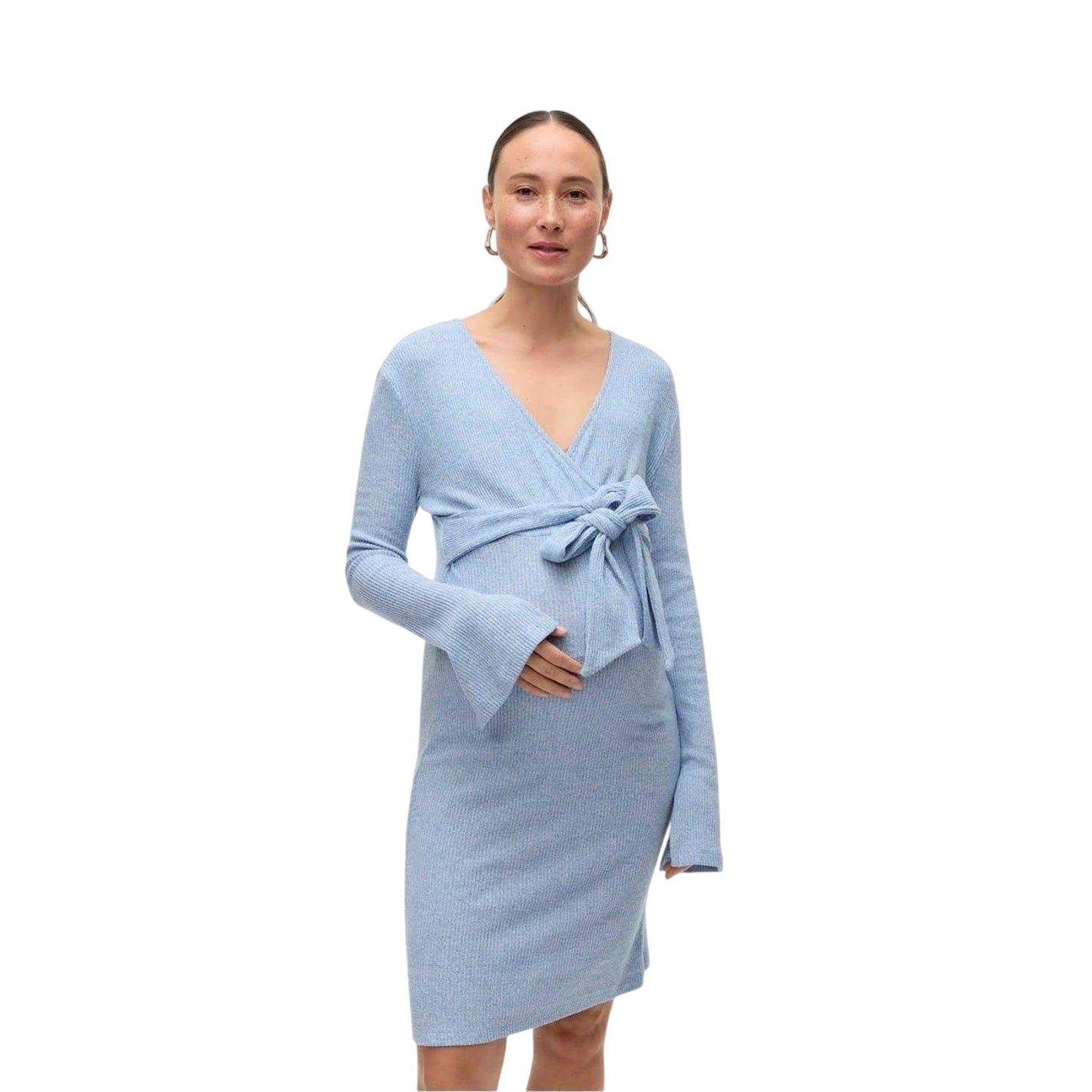 Copen Blue - Back - Mamalicious Womens-Ladies Mlaniset Maternity Long-Sleeved Wrap Dress