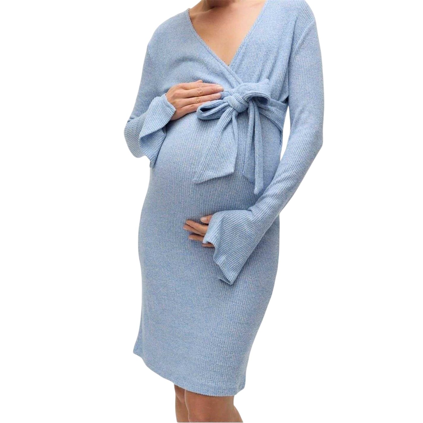 Copen Blue - Side - Mamalicious Womens-Ladies Mlaniset Maternity Long-Sleeved Wrap Dress