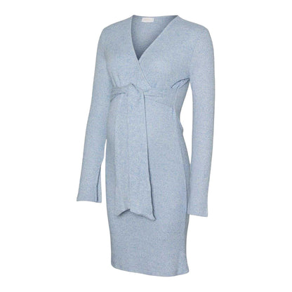 Copen Blue - Front - Mamalicious Womens-Ladies Mlaniset Maternity Long-Sleeved Wrap Dress