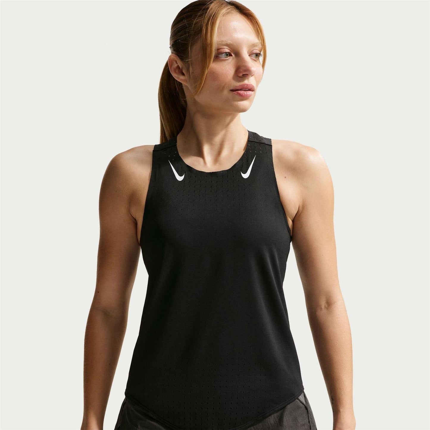Black-White - Front - Nike Womens-Ladies Dri-FIT Running Vest Top