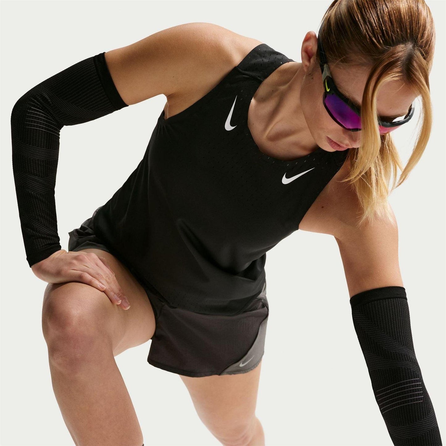 Black-White - Side - Nike Womens-Ladies Dri-FIT Running Vest Top