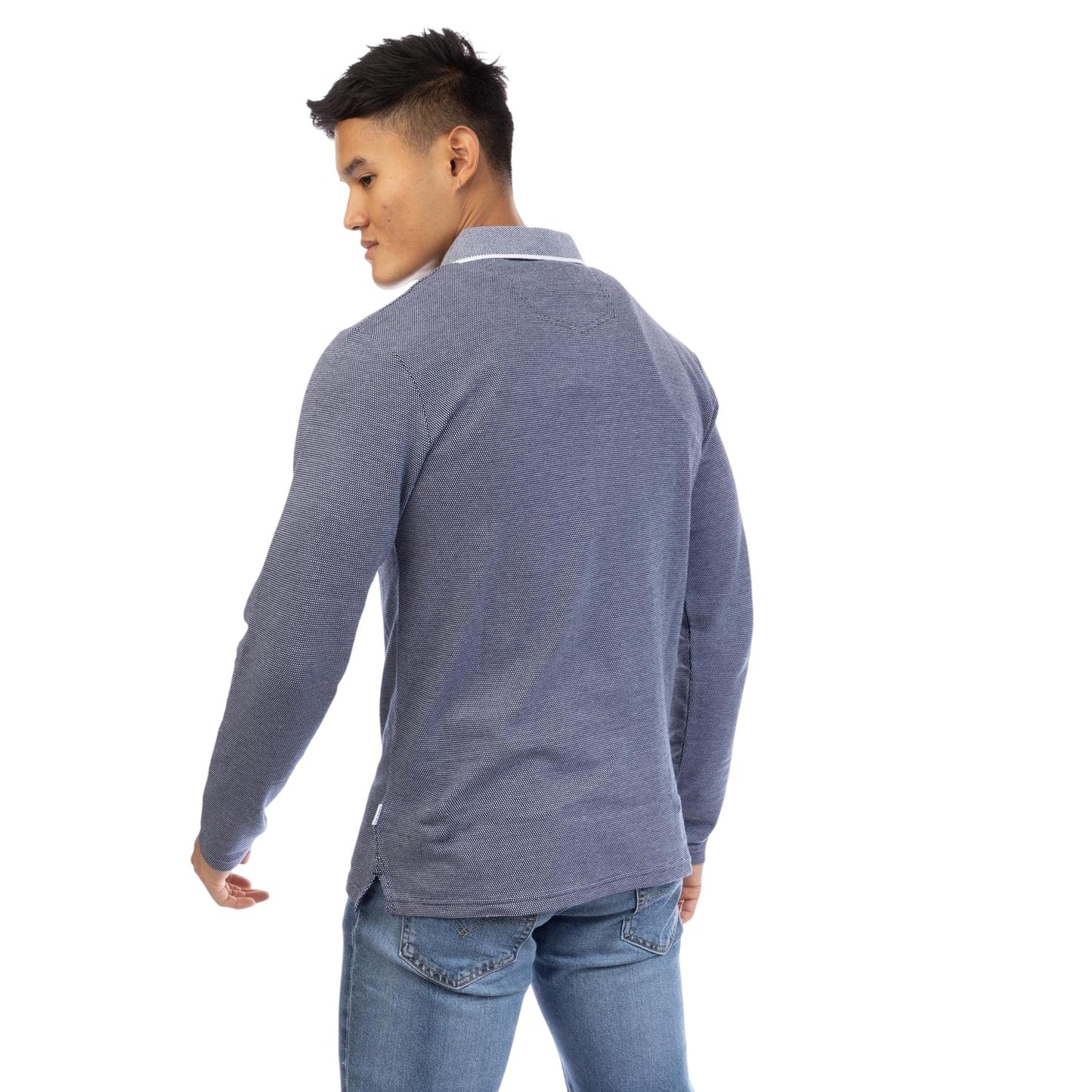 Navy-White - Back - Peter Werth Mens Needham Collared Long-Sleeved Polo Shirt