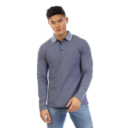 Navy-White - Front - Peter Werth Mens Needham Collared Long-Sleeved Polo Shirt