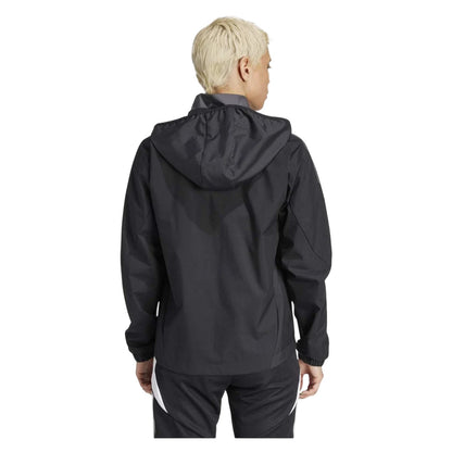 Black-Dark Grey - Back - Adidas Womens-Ladies Tiro 24 3 Stripes Hooded Raglan Anorak