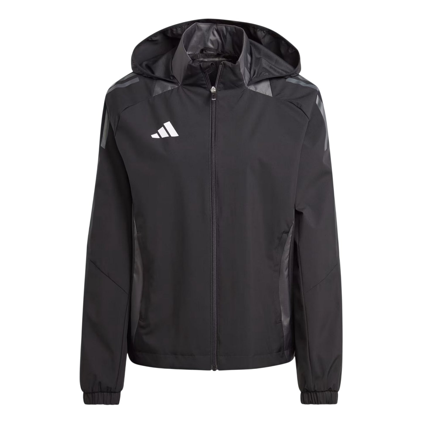 Black-Dark Grey - Front - Adidas Womens-Ladies Tiro 24 3 Stripes Hooded Raglan Anorak