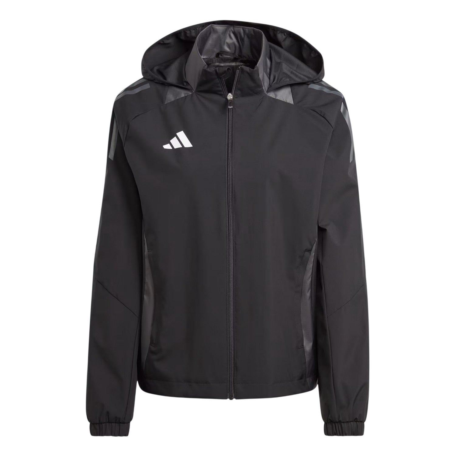Black-Dark Grey - Front - Adidas Womens-Ladies Tiro 24 3 Stripes Hooded Raglan Anorak