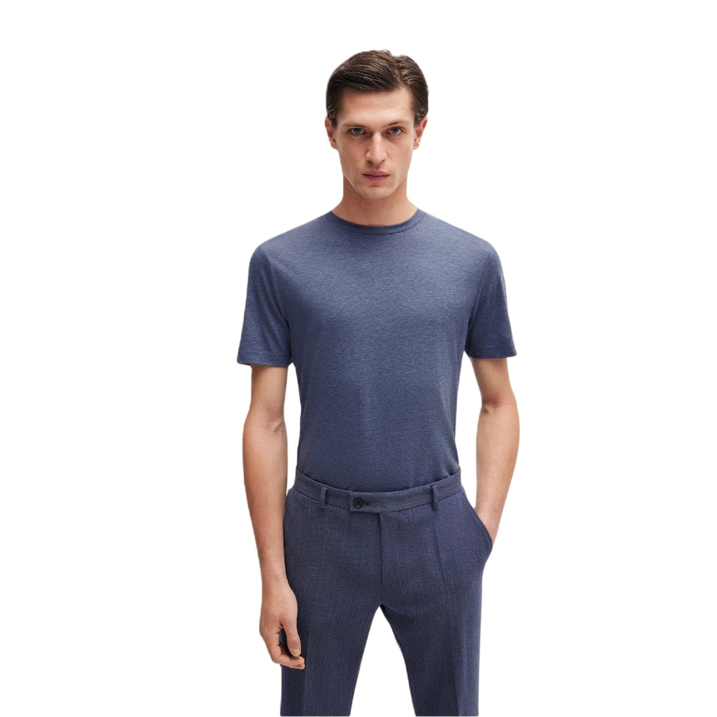 Navy - Side - Boss Mens Tessler 62 Melange T-Shirt