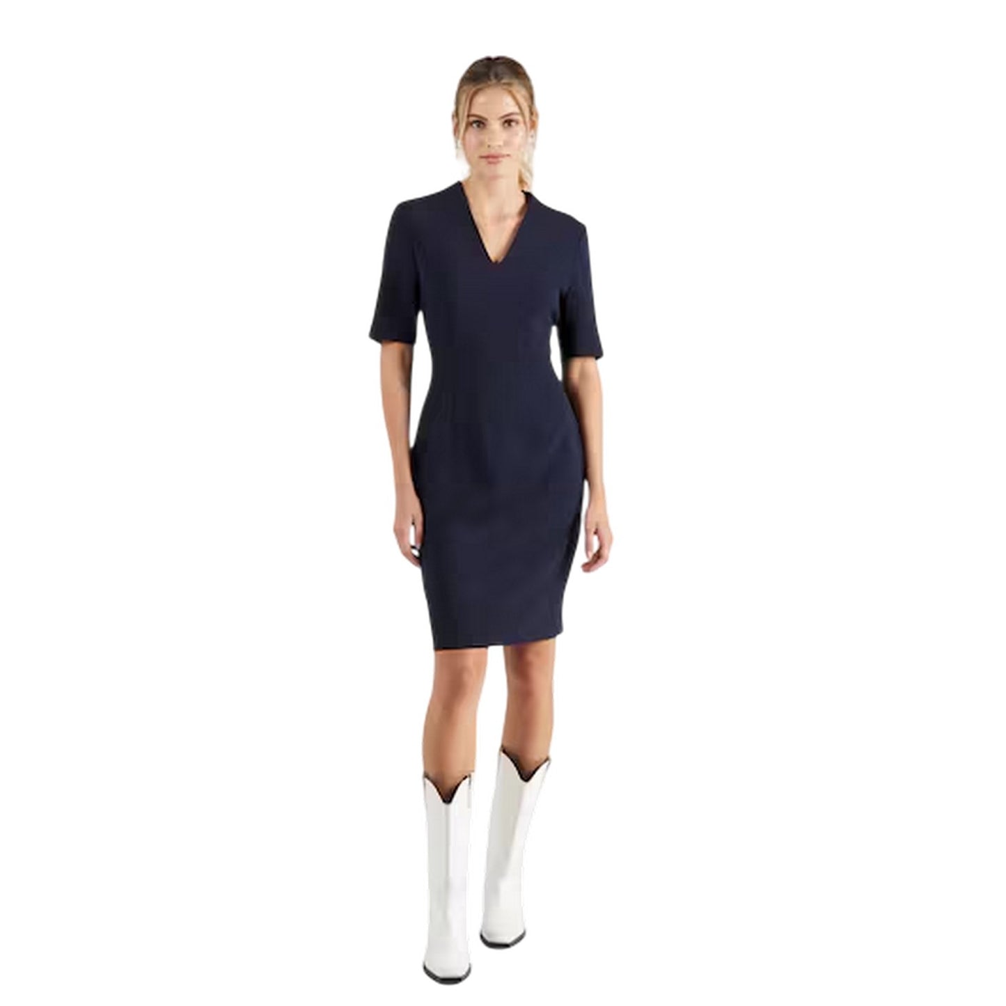 Blue - Side - Boss Womens-Ladies Daleno V Neck 3-4 Sleeve Midi Dress