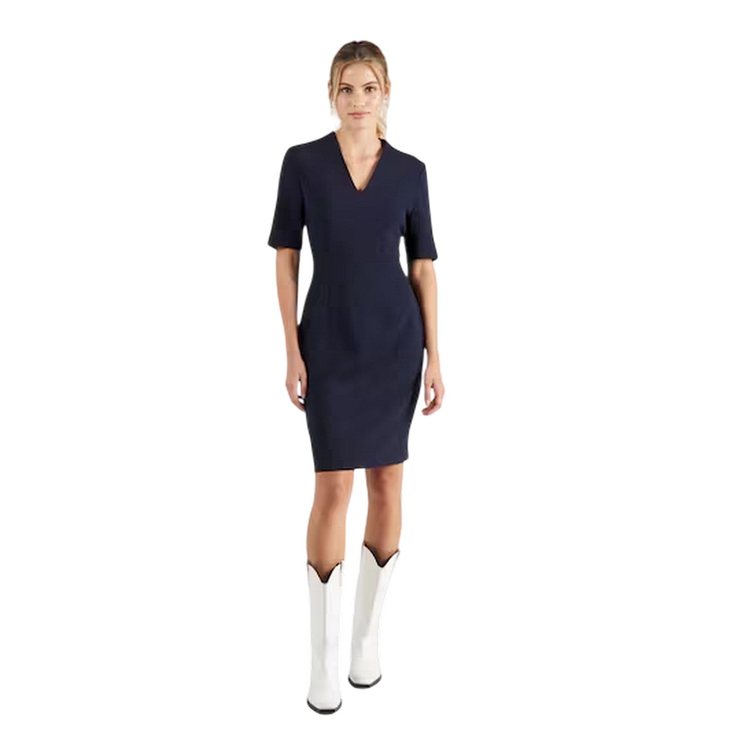Blue - Side - Boss Womens-Ladies Daleno V Neck 3-4 Sleeve Midi Dress