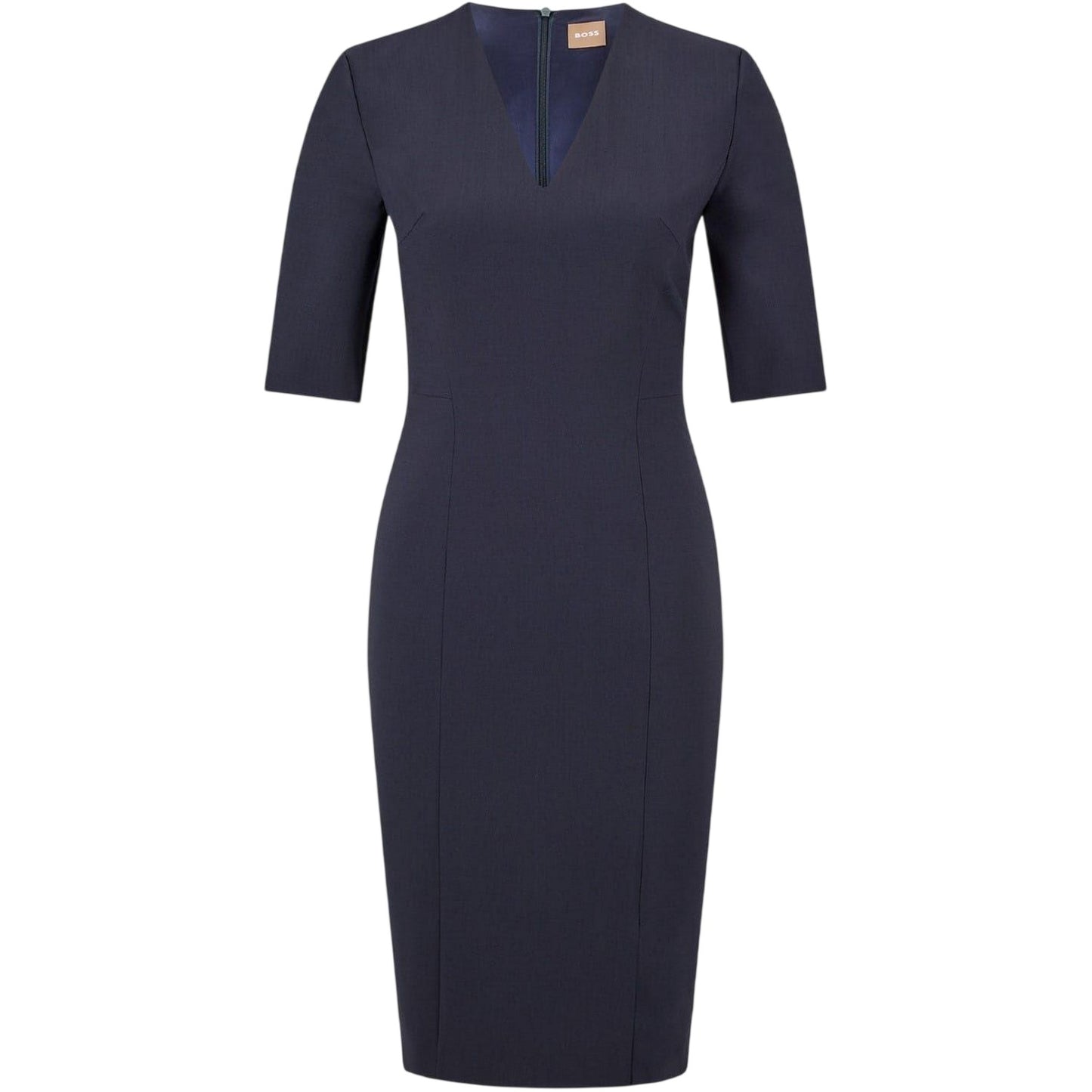 Blue - Front - Boss Womens-Ladies Daleno V Neck 3-4 Sleeve Midi Dress