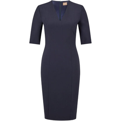 Blue - Front - Boss Womens-Ladies Daleno V Neck 3-4 Sleeve Midi Dress