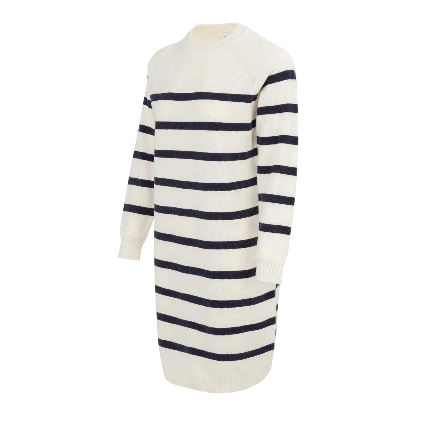 Black-White - Side - Miso Womens-Ladies Striped Knitted Mock Neck Jumper Dress